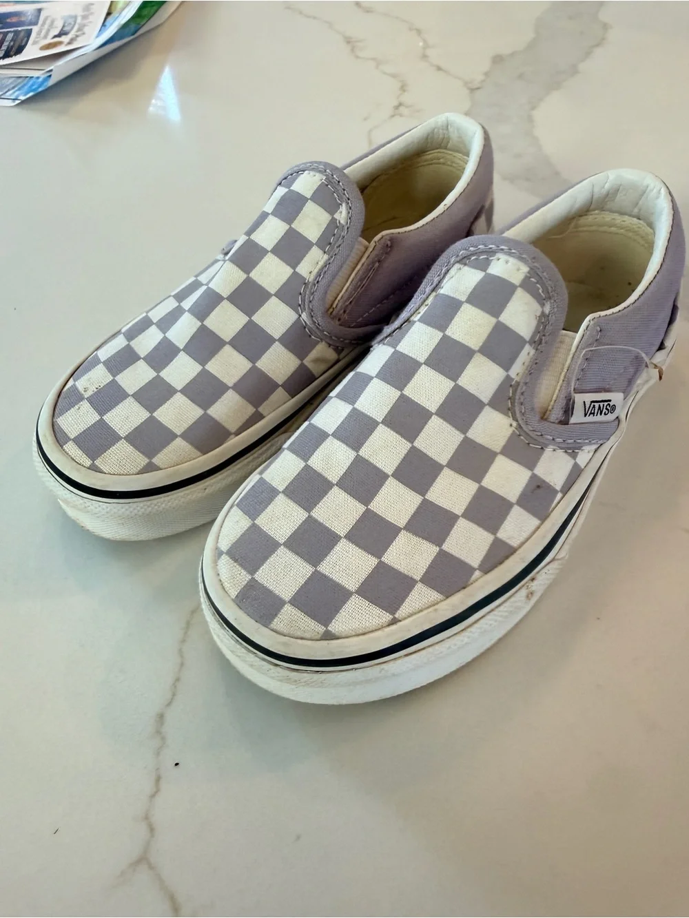 Vans Kids Toddler Slip-On Checkerboard Sneakers Light Purple and White Size 11